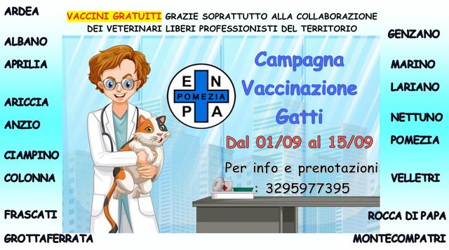 Campagna vaccinazione gatti 2020 - comunicazione Enpa Pomezia