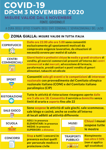 Dpcm Del 3 Novembre 2020 Regione Lazio Zona Gialla Comune Di Lariano